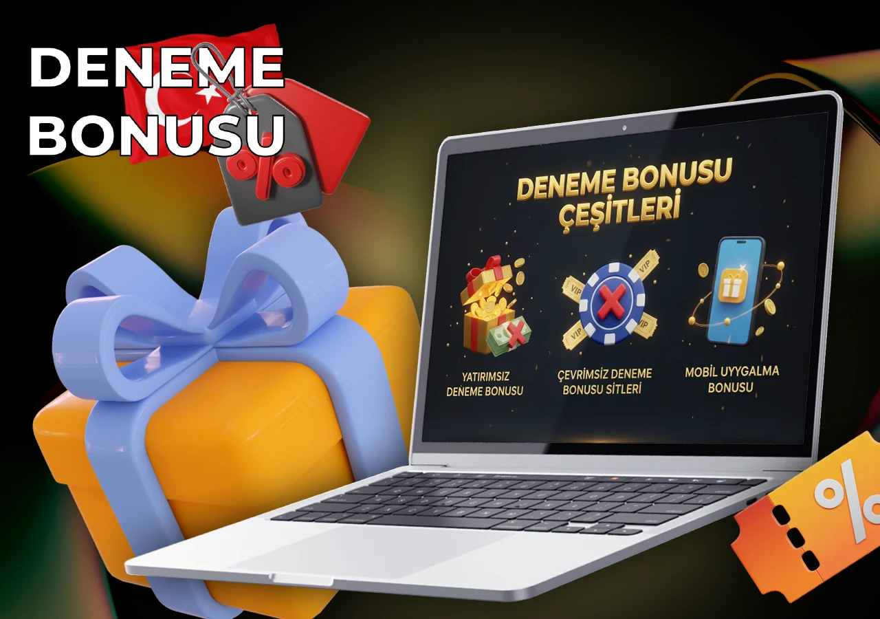 Yatırımsız, bedava dönüş ve kayıt bonusları gibi farklı deneme bonusu türlerinin açıklaması.